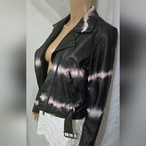Rock & Republic Faux Leather Jacket Women Large Moto Tie-Dye Biker Grunge Punk
